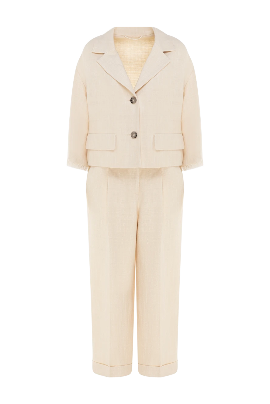 Peserico зығыр және вискоза шалбары бар әйелдер бежевый костюмі 176686 - фото 1