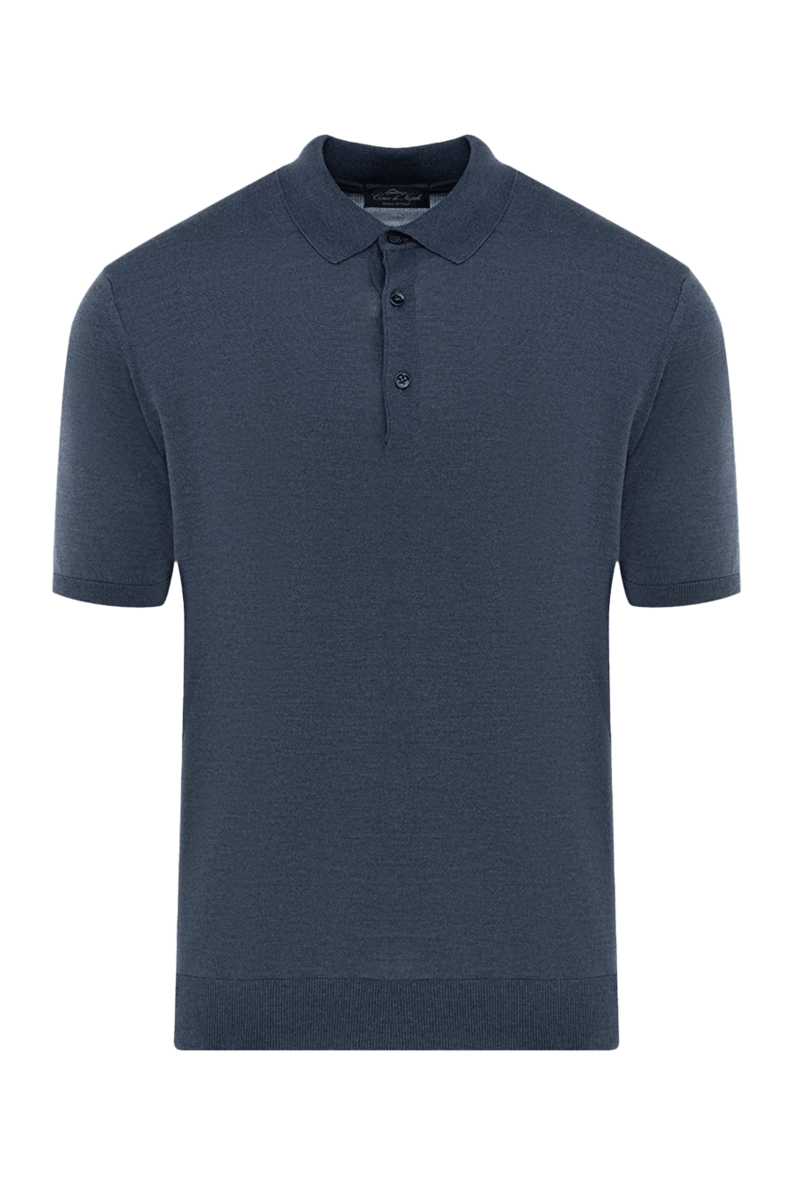 Cesare di Napoli мужское шёлковое поло в насыщенном серо-синем оттенке с классическим воротником 176922 - фото 1