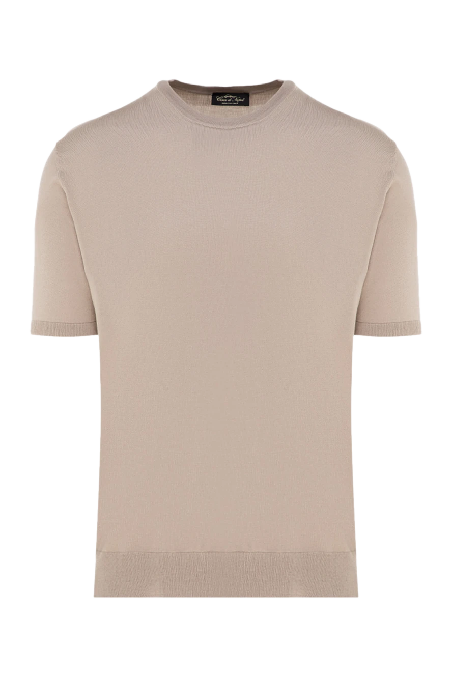 Cesare di Napoli man short sleeve silk jumper for men, beige купить с ценами и фото 176948 - photo 1