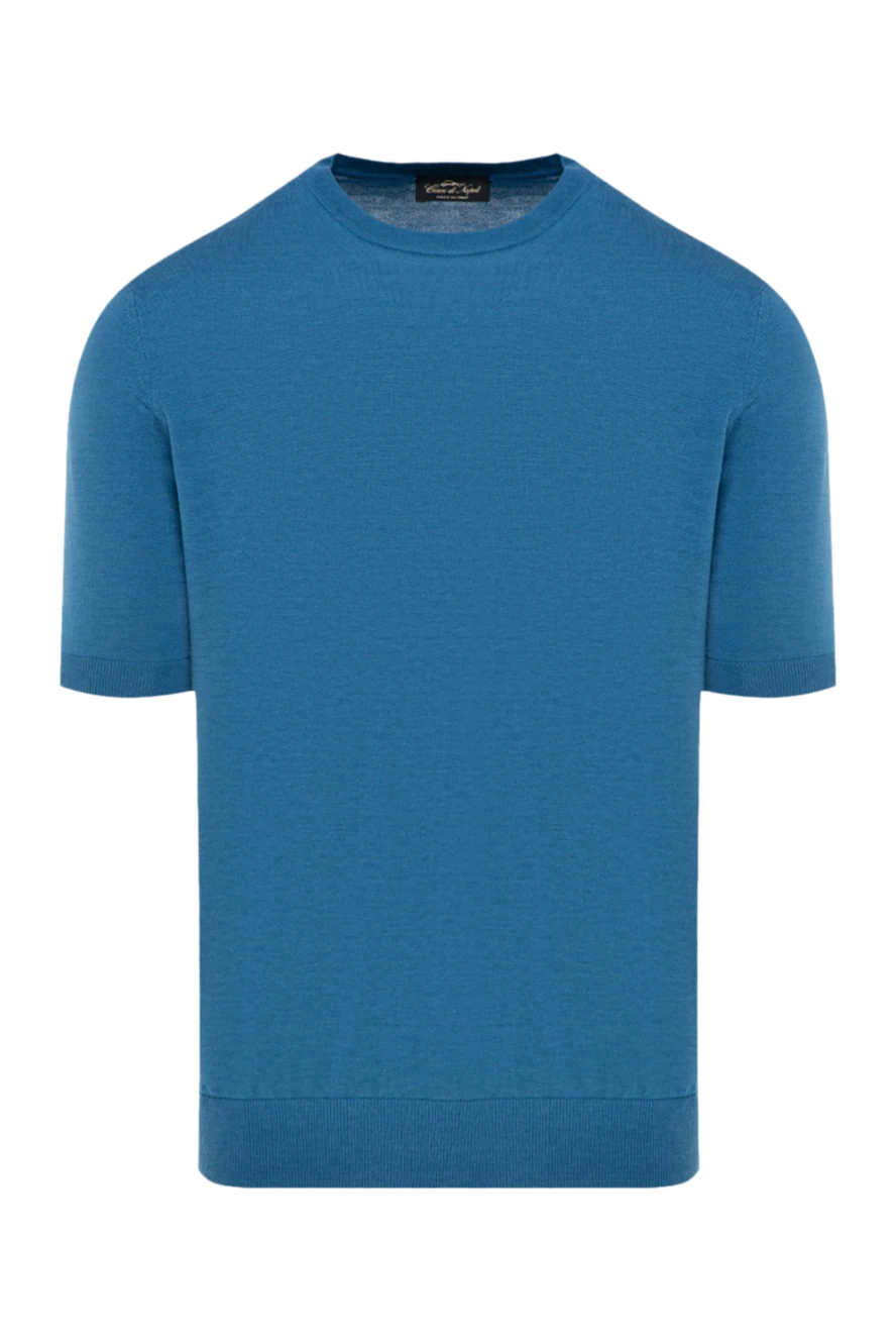 Cesare di Napoli мужской джемпер с коротким рукавом из смеси шёлка и хлопка небесно-голубого оттенка 176949 - фото 1