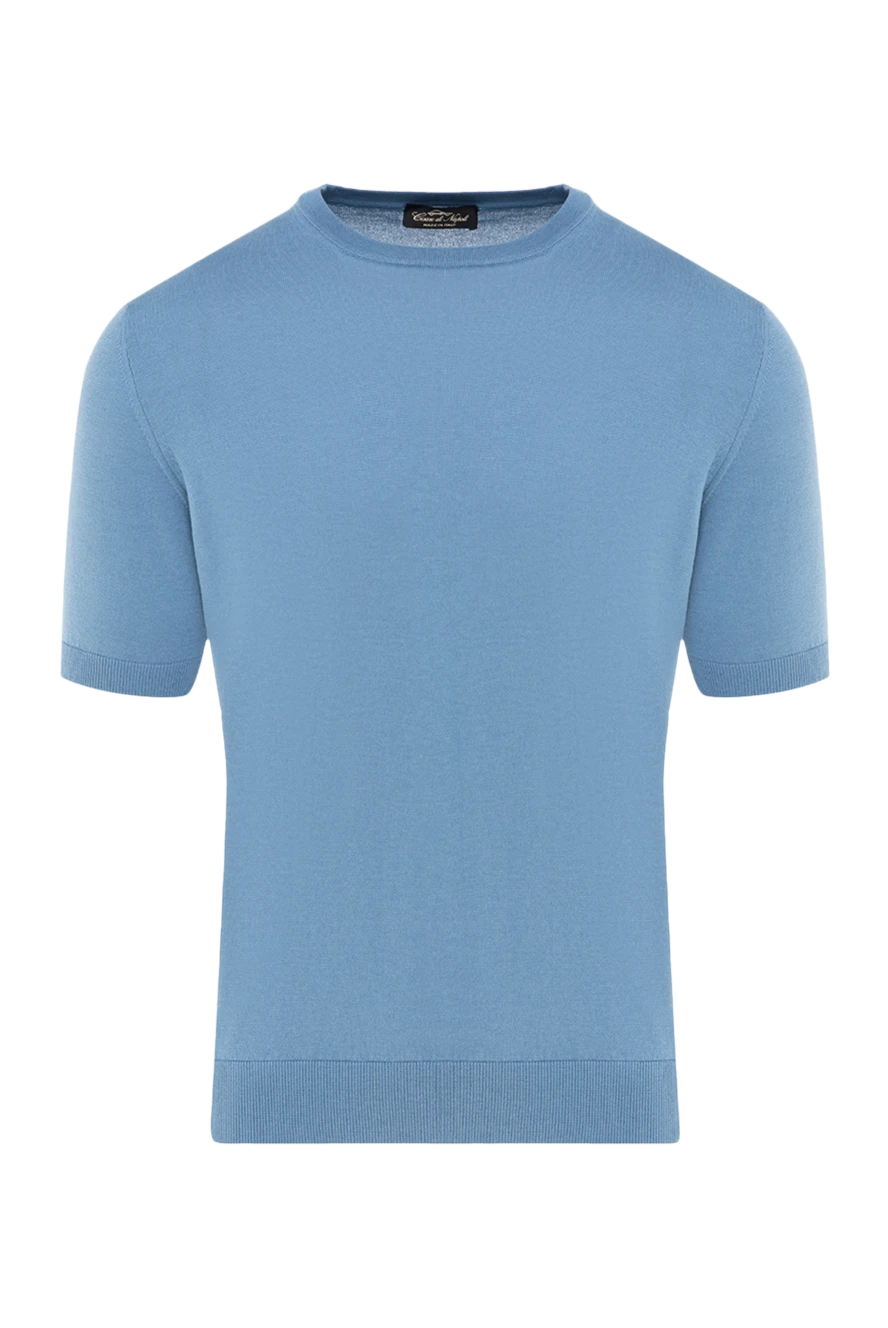 Cesare di Napoli man short sleeve jumper made of silk and cotton men's blue купить с ценами и фото 176951 - photo 1