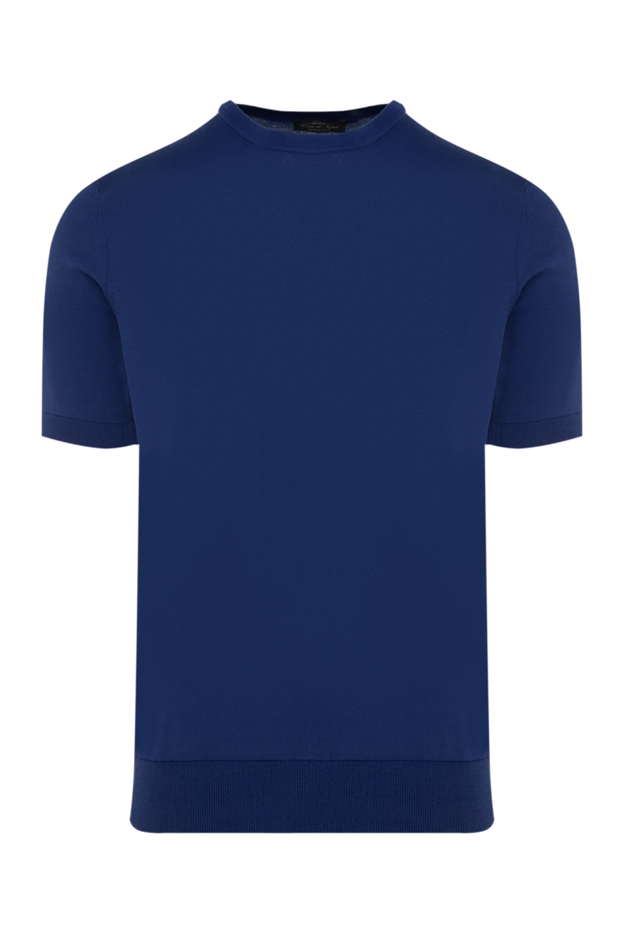 Cesare di Napoli man men's short sleeve silk and cotton jumper blue купить с ценами и фото 176954 - photo 1