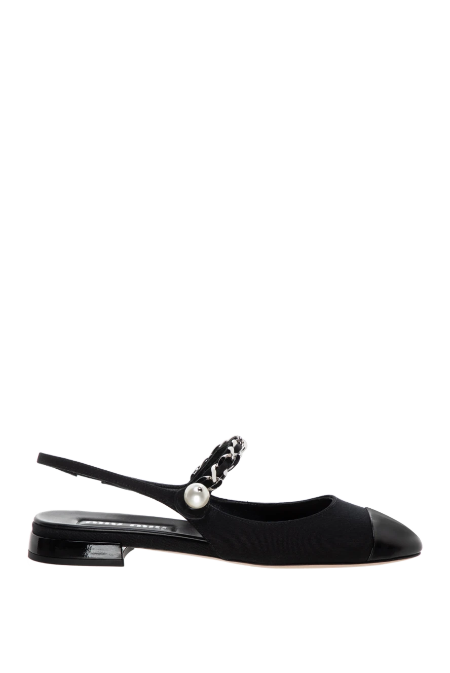 Miu Miu woman women's black leather and cotton mules купить с ценами и фото 177008 - photo 1