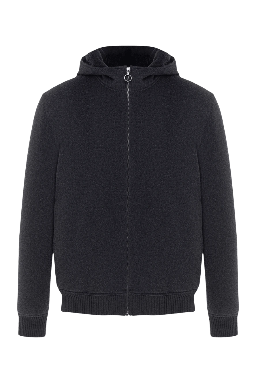 Seraphin мужская чёрная куртка с капюшоном из мягкого тёплого кашемира и меха 177088 - фото 1