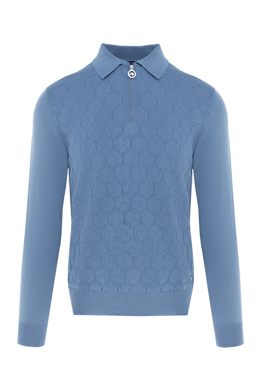 Stefano Ricci long-sleeved polo shirt made of silk and cotton for men blue 177135 - photo 1
