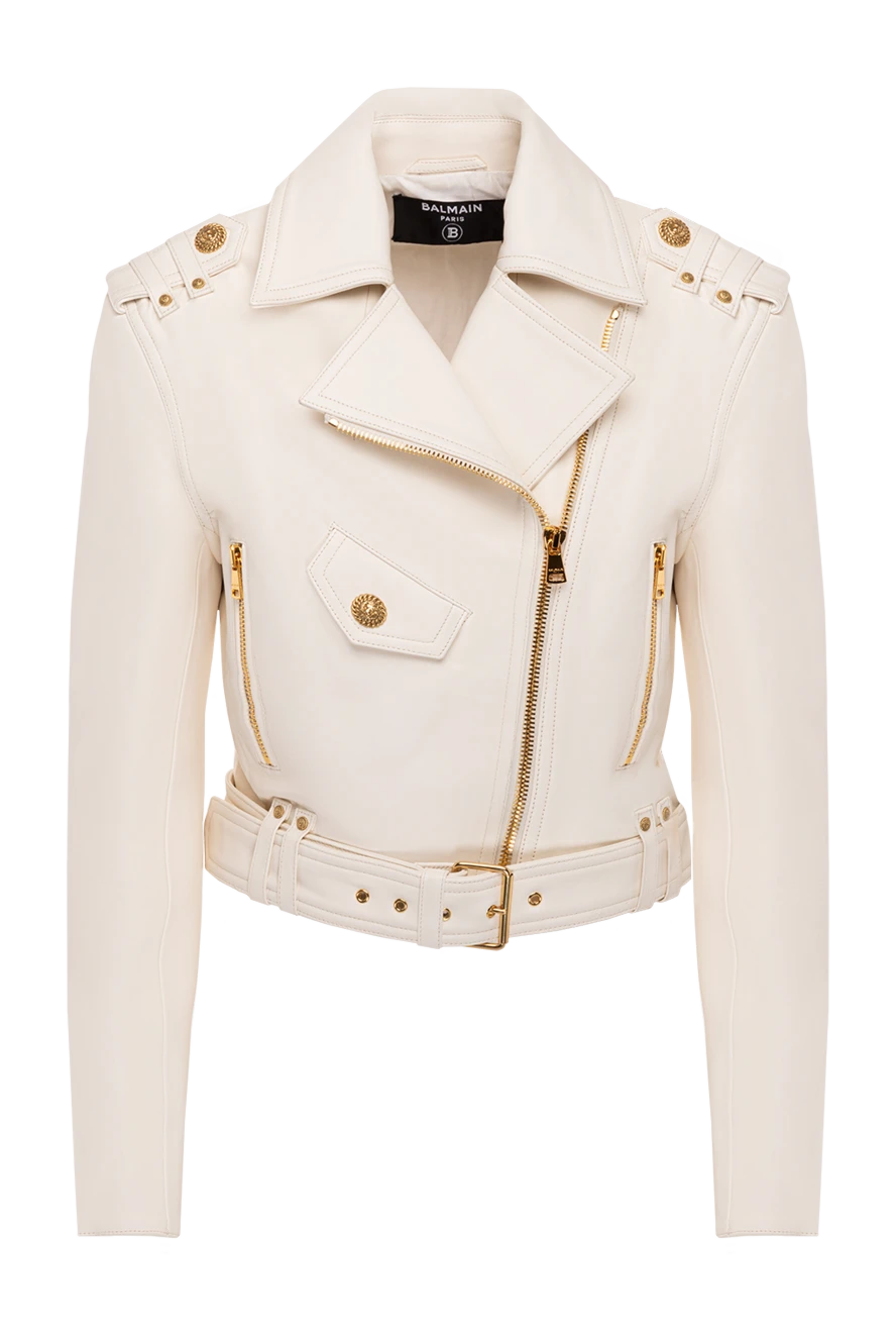 Balmain woman women's leather jacket, beige купить с ценами и фото 177564 - photo 1