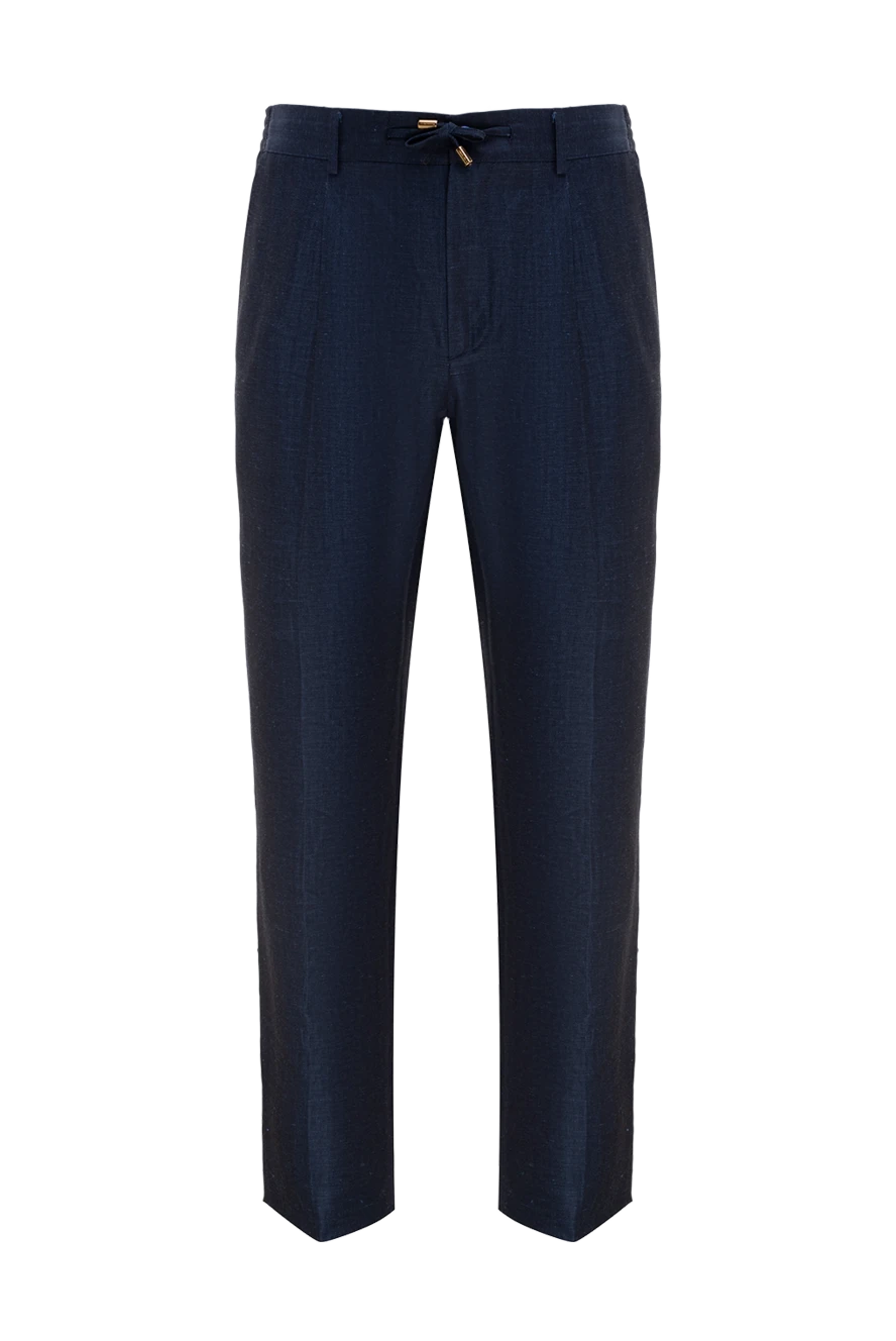 Stefano Ricci брюки синие мужские из шерсти и льна 177886 - фото 1