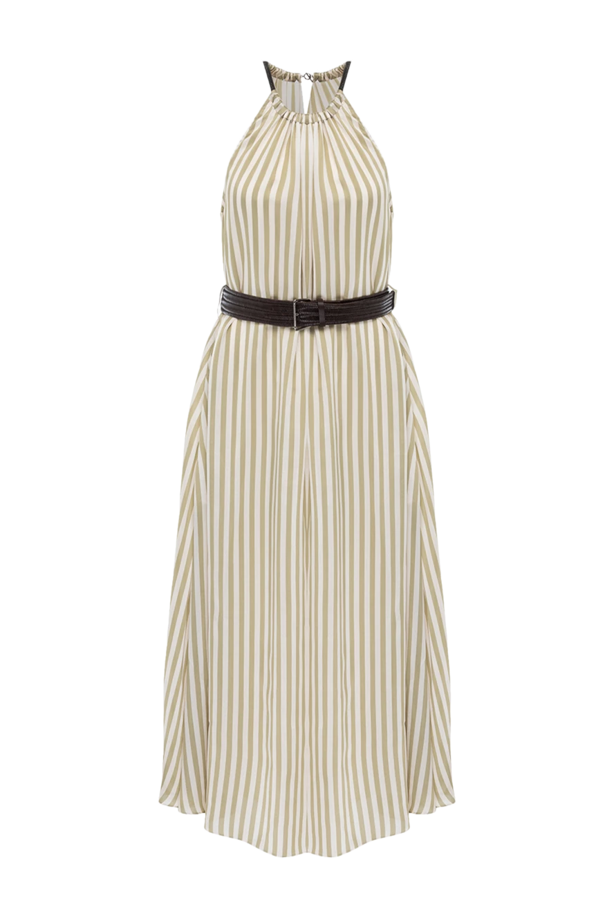 Brunello Cucinelli платье из вискозы и шелка женское бежевое 178271 - фото 1