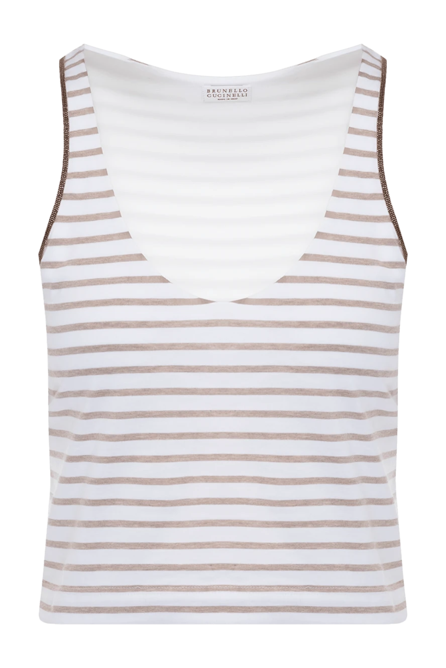 Brunello Cucinelli әйелдерге арналған ақ жолақты мақта футболкасы 178285 - фото 1