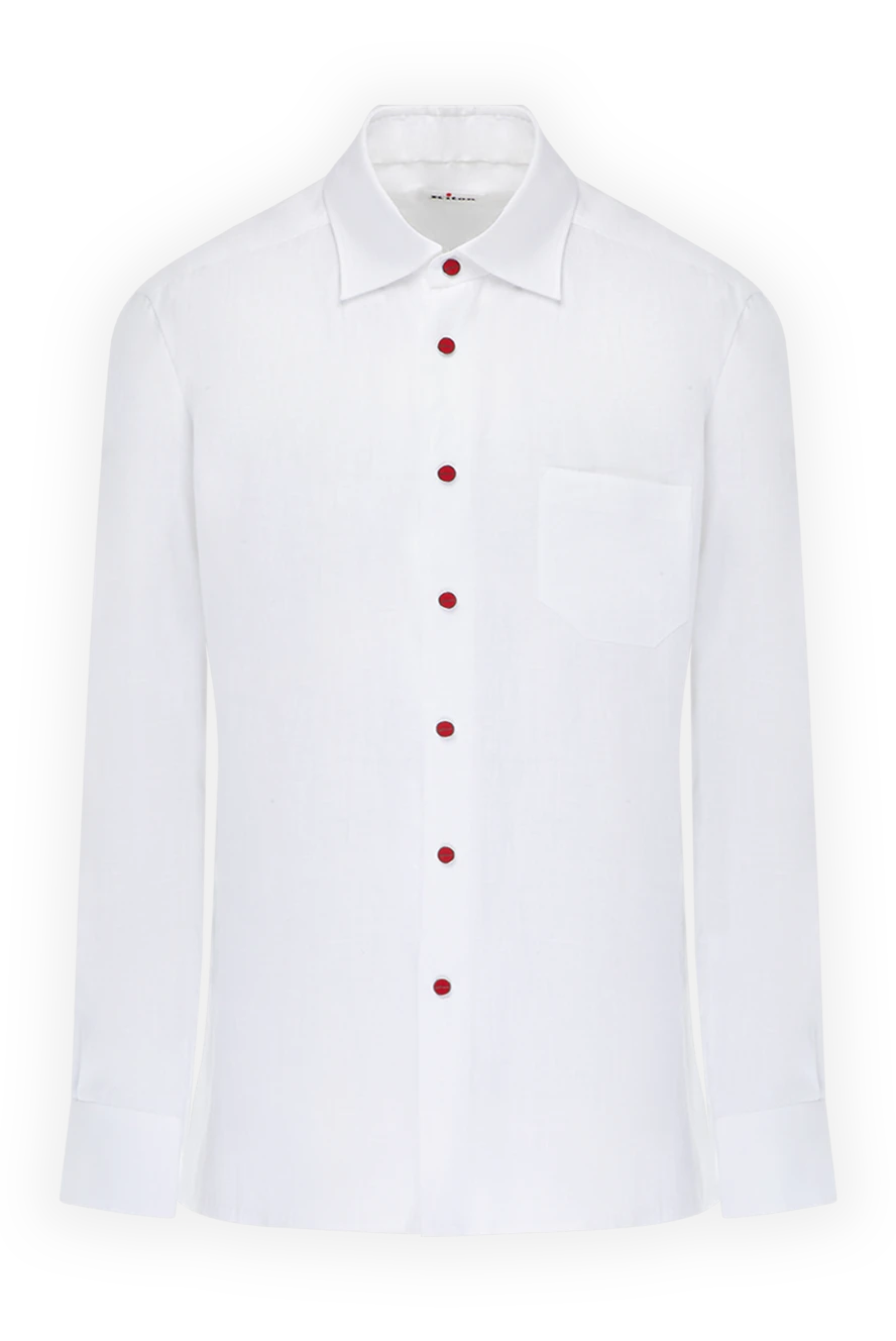 Kiton men's white linen shirt with red buttons and a chest pocket 178413 - photo 1