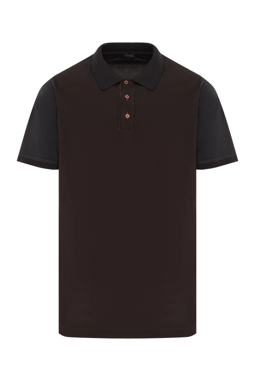 Kiton мужское поло из хлопка коричневого цвета с красными пуговицами 178908 - фото 1