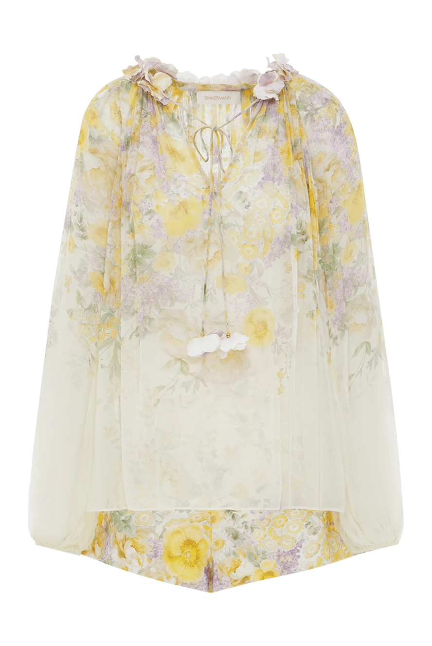 Zimmermann костюм блузка из крепа с цветочным узором natura и шорты 179350 - фото 1