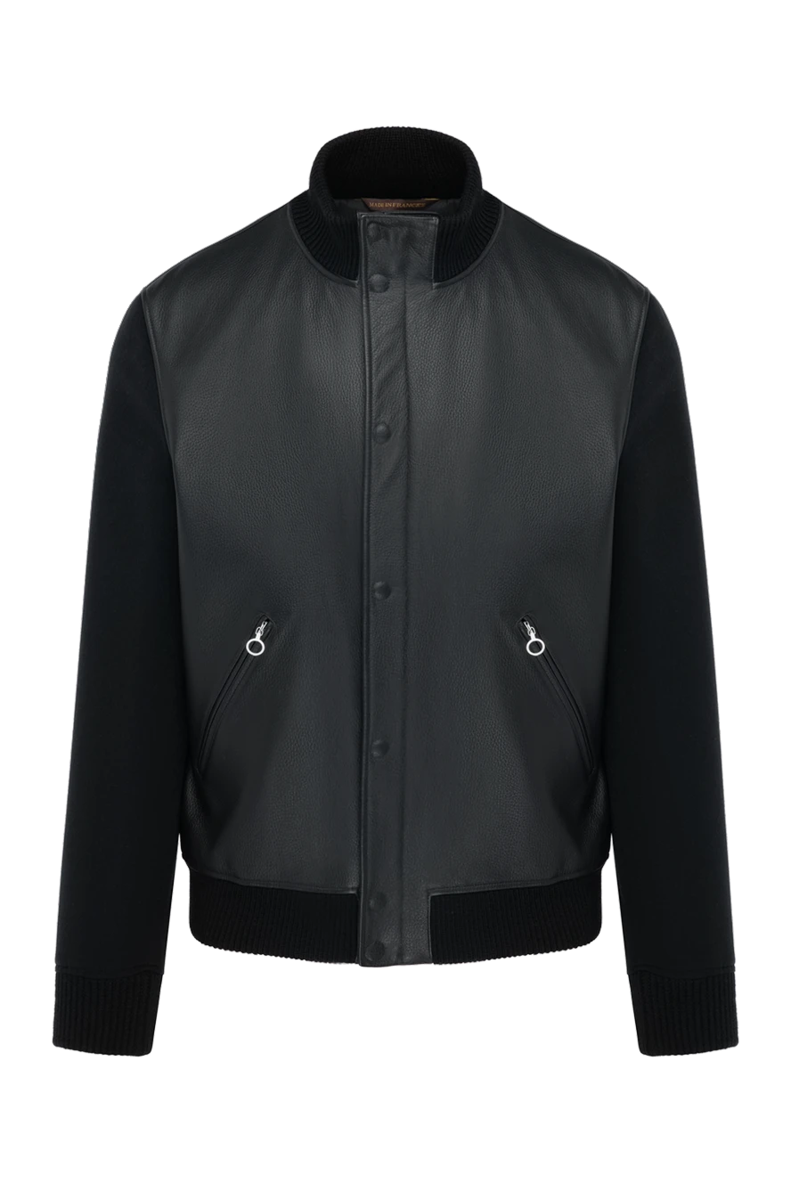 Seraphin куртка мужская синяя из натуральной кожи и кашемира 179385 - фото 1