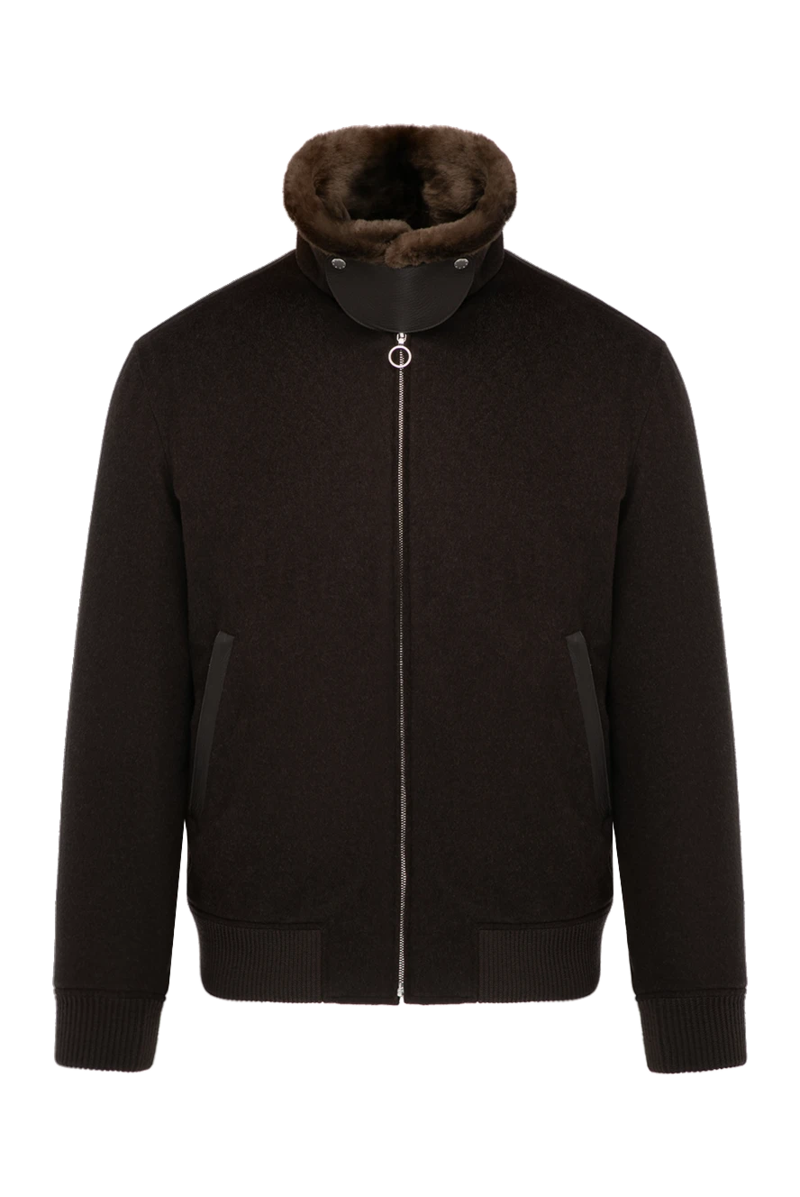 Seraphin коричневая кашемировая куртка с натуральным мехом и акцентами из крокодиловой кожи мужская 179395 - фото 1