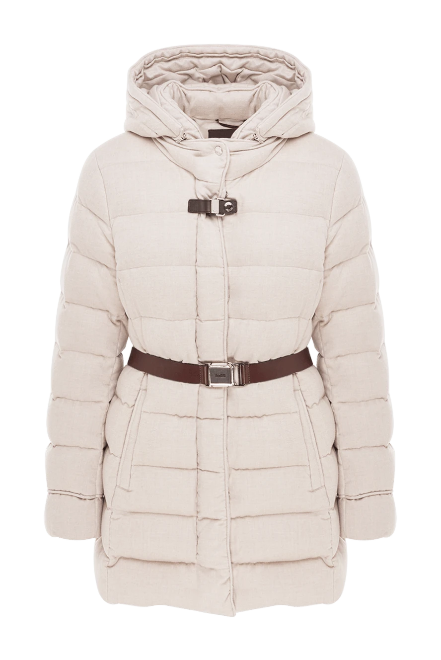 Moorer пуховик светло-бежевый с поясом и опушкой из искусственного меха
180178 - фото 1