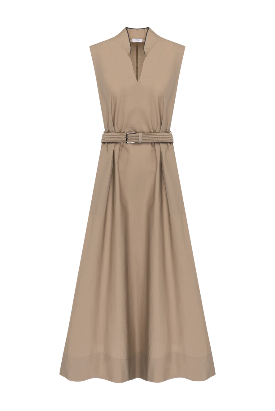 Beige women's dress made of cotton and polyamide