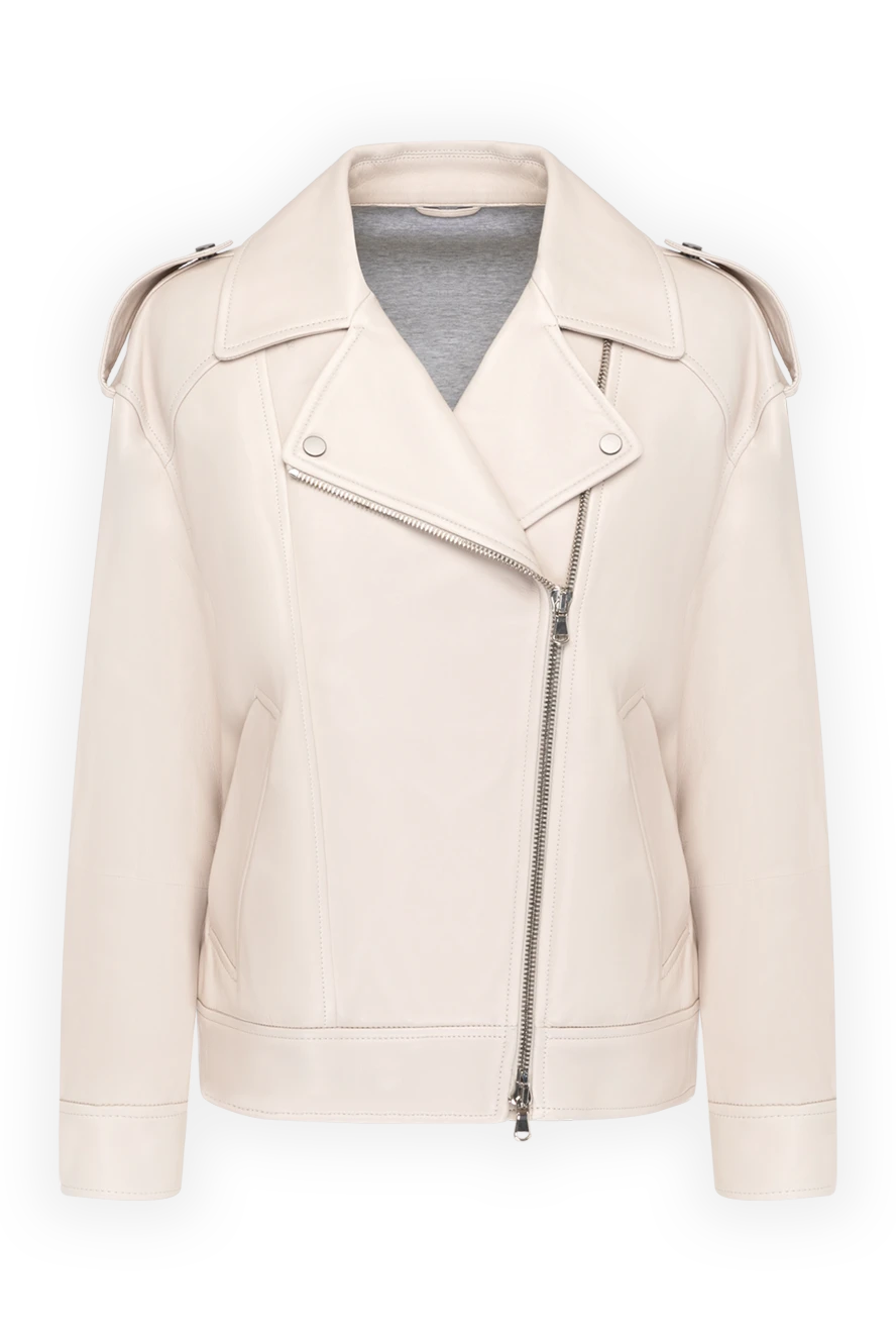 Brunello Cucinelli куртка женская бежевая из натуральной кожи 180388 - фото 1