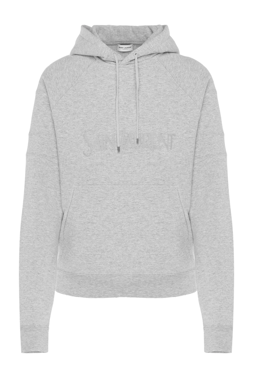 Saint Laurent женское серое худи из мягкого трикотажа с фирменным брендингом 180519 - фото 1