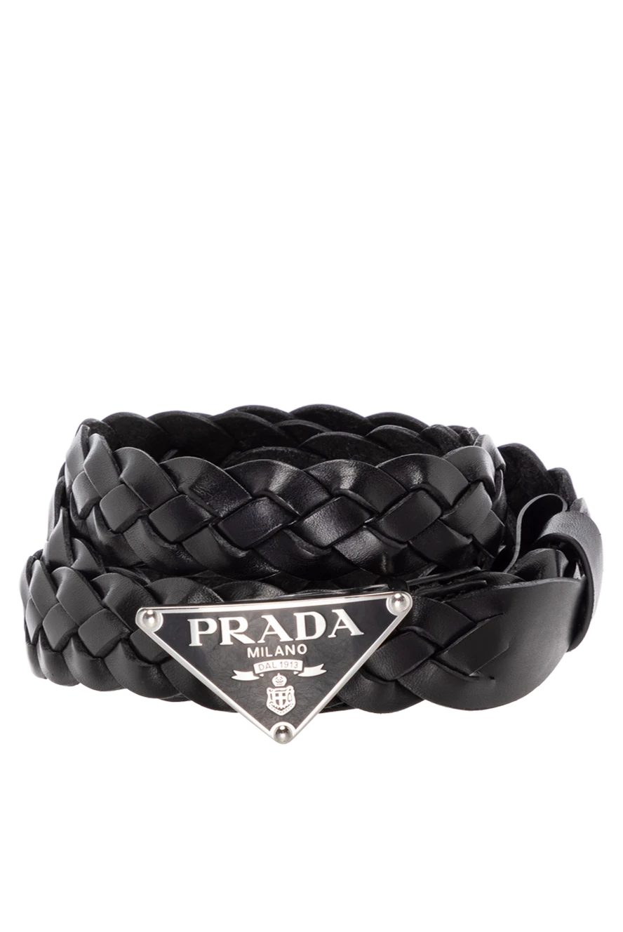 Prada нағыз былғарыдан жасалған әйелдердің қара өрілген белбеуі 180623 - фото 1