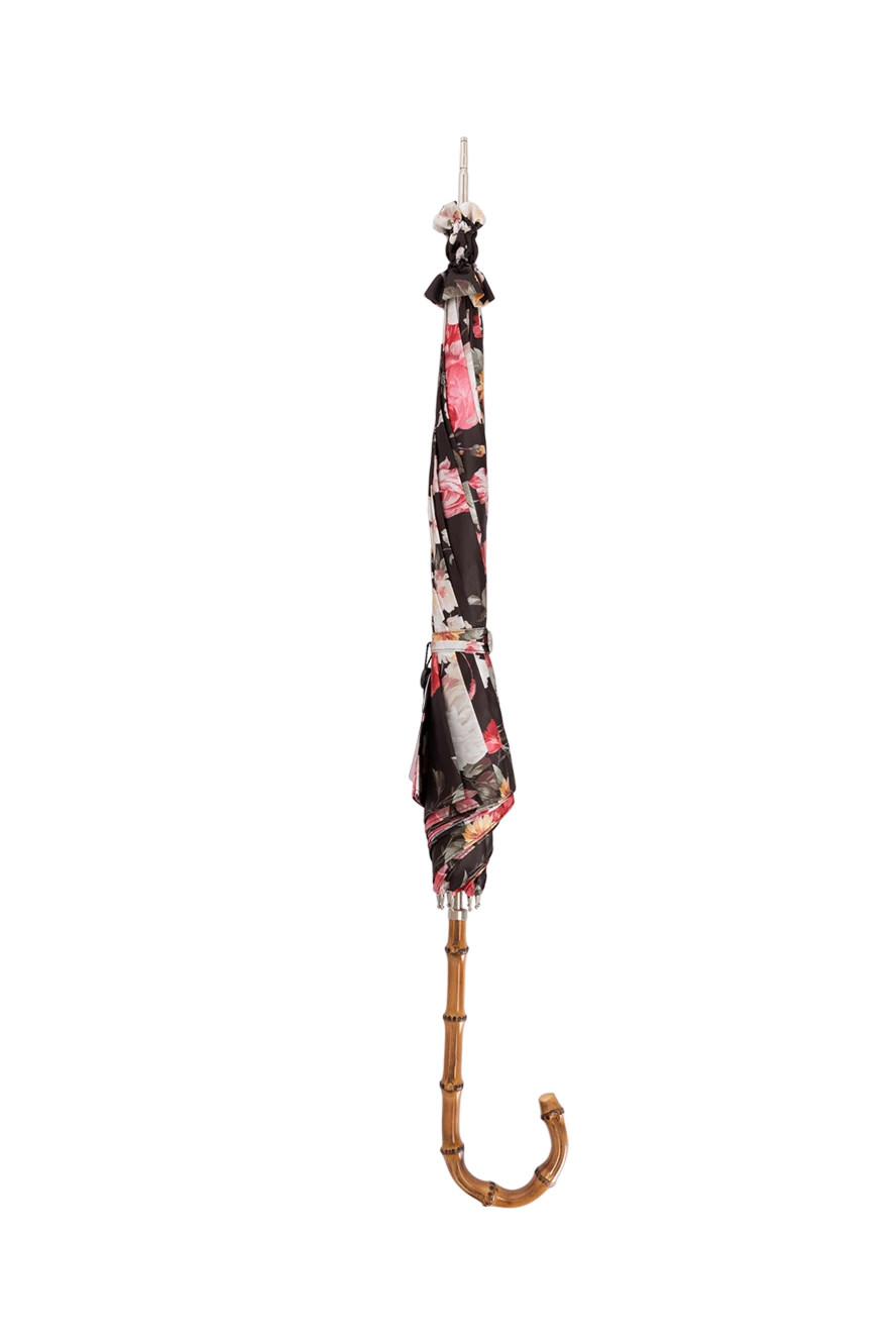 Pasotti зонт женский в цветы с бамбуковой ручкой черный 180980 - фото 1
