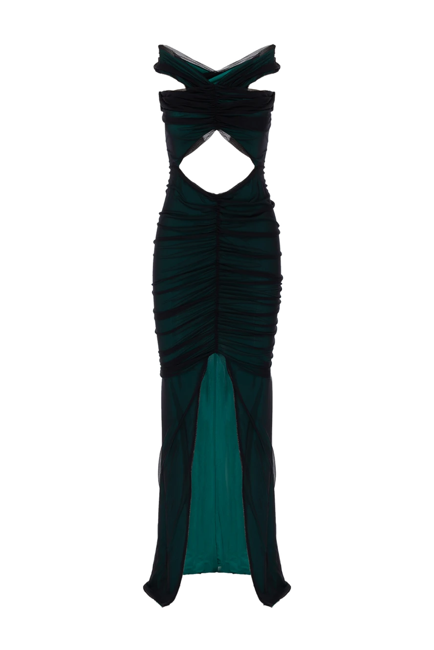 Fleur de Paris платье трикотажное зеленое с открытыми плечами и драпировкой 181063 - фото 1