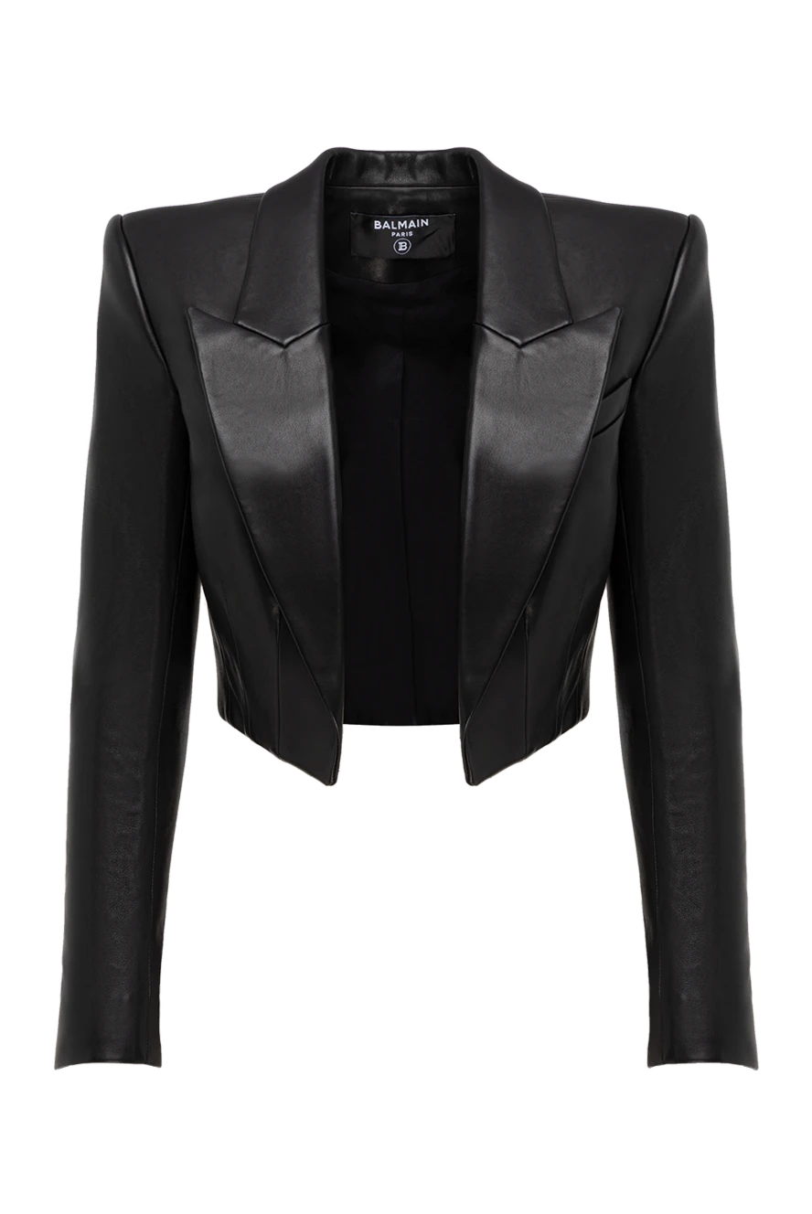 Balmain кожаный укороченный жакет женский черный 181135 - фото 1