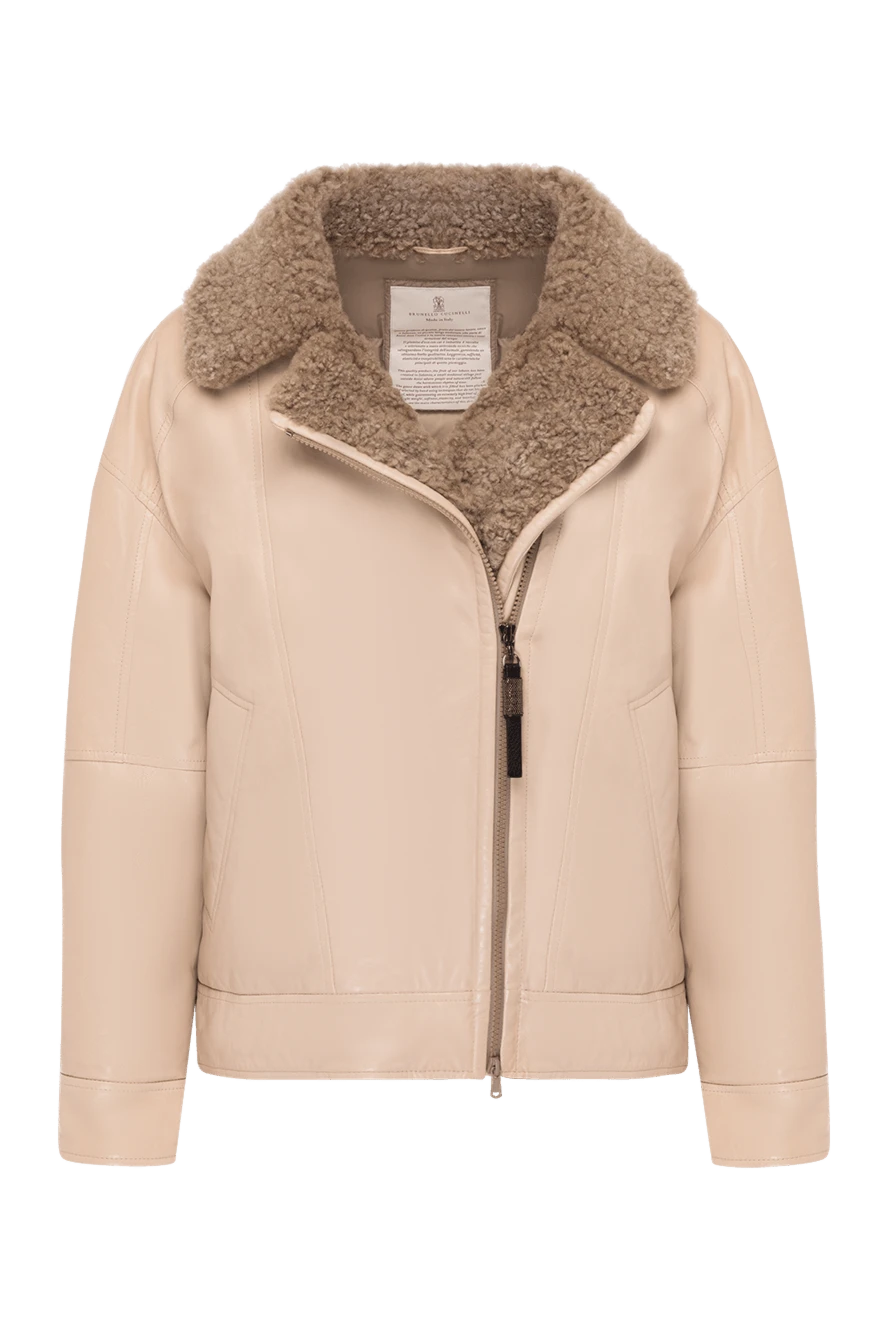 Brunello Cucinelli куртка кожаная на меху женская бежевая 181164 - фото 1