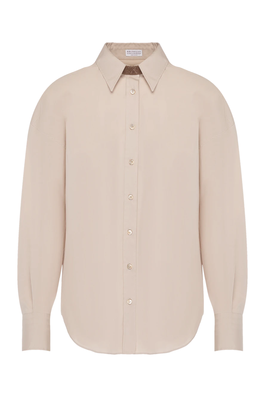 Brunello Cucinelli рубашка женская бежевая из хлопка и полиамида 181179 - фото 1