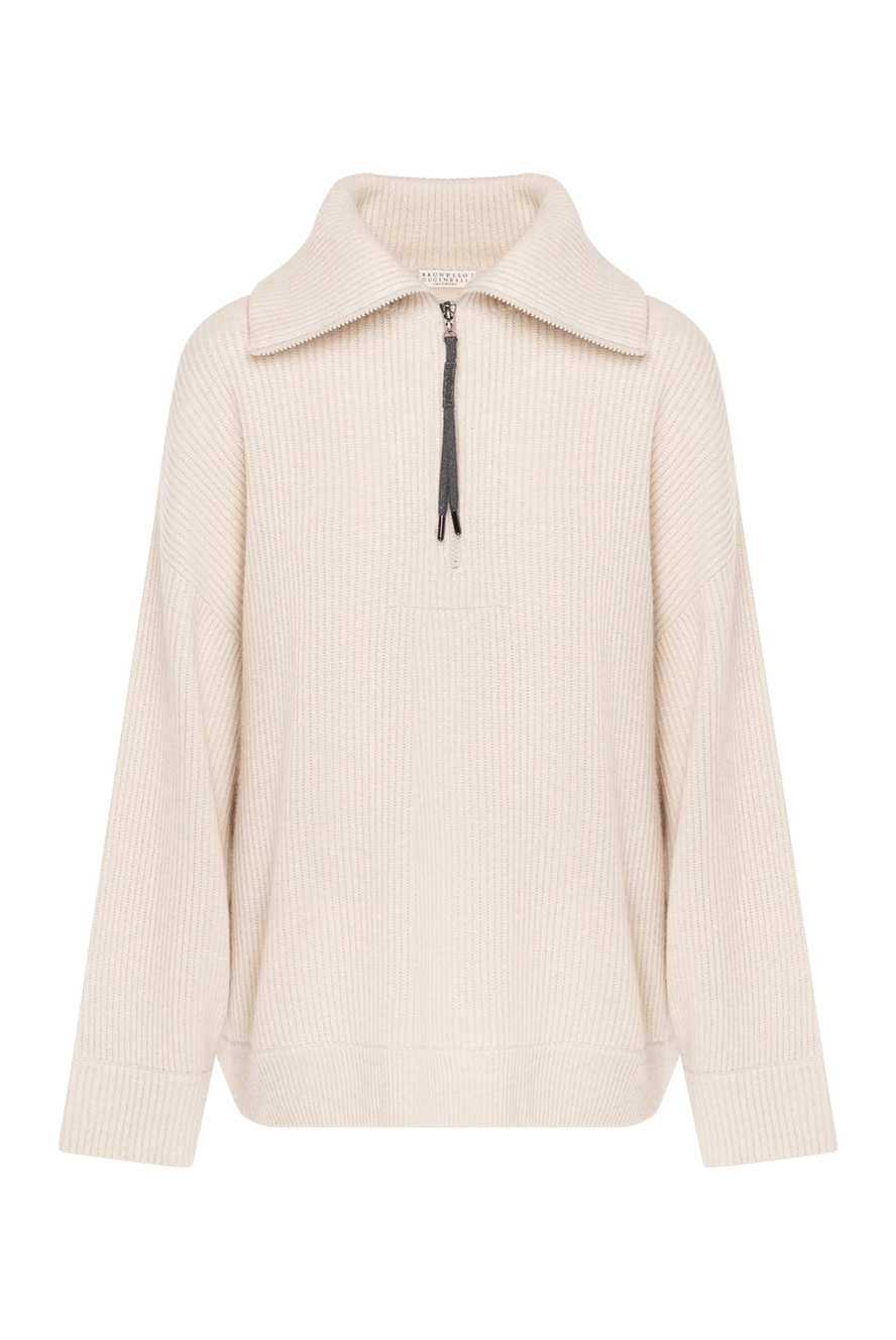 Brunello Cucinelli women's cashmere sweatshirt with zipper, beige 181180 - photo 1