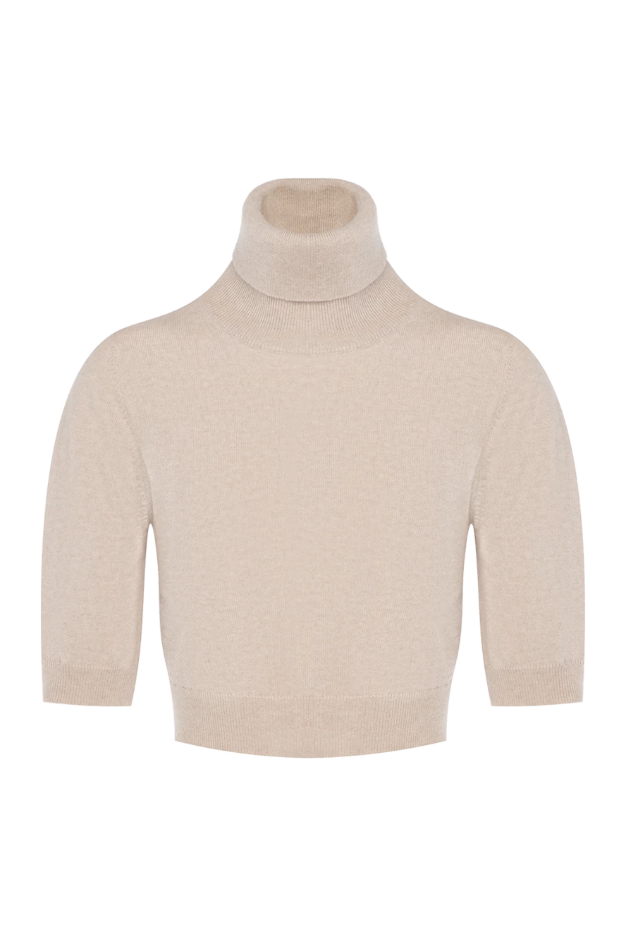 Brunello Cucinelli укороченный трикотажный джемпер бежевый женский из кашемира 181192 - фото 1