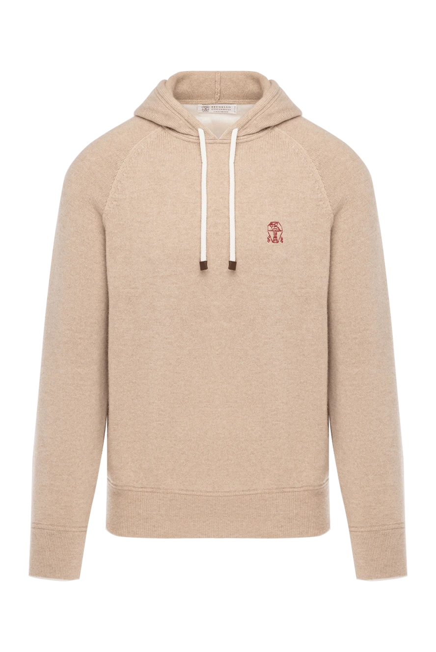 Brunello Cucinelli худи мужское бежевое кашемировое с логотипом 181203 - фото 1