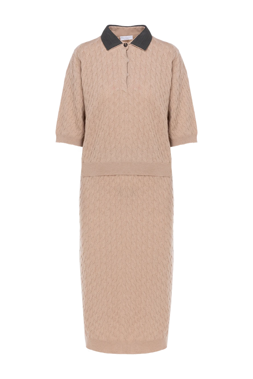 Brunello Cucinelli кашемир бежевый юбкасымен тоқылған костюм 181205 - фото 1