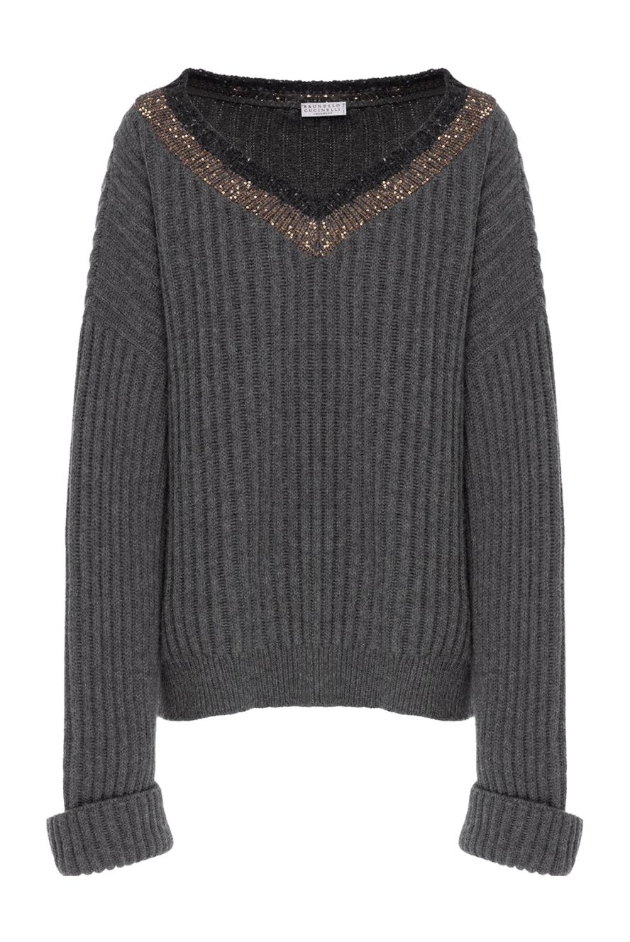 Brunello Cucinelli women's gray ribbed cashmere jumper with wide collar 181210 - photo 1