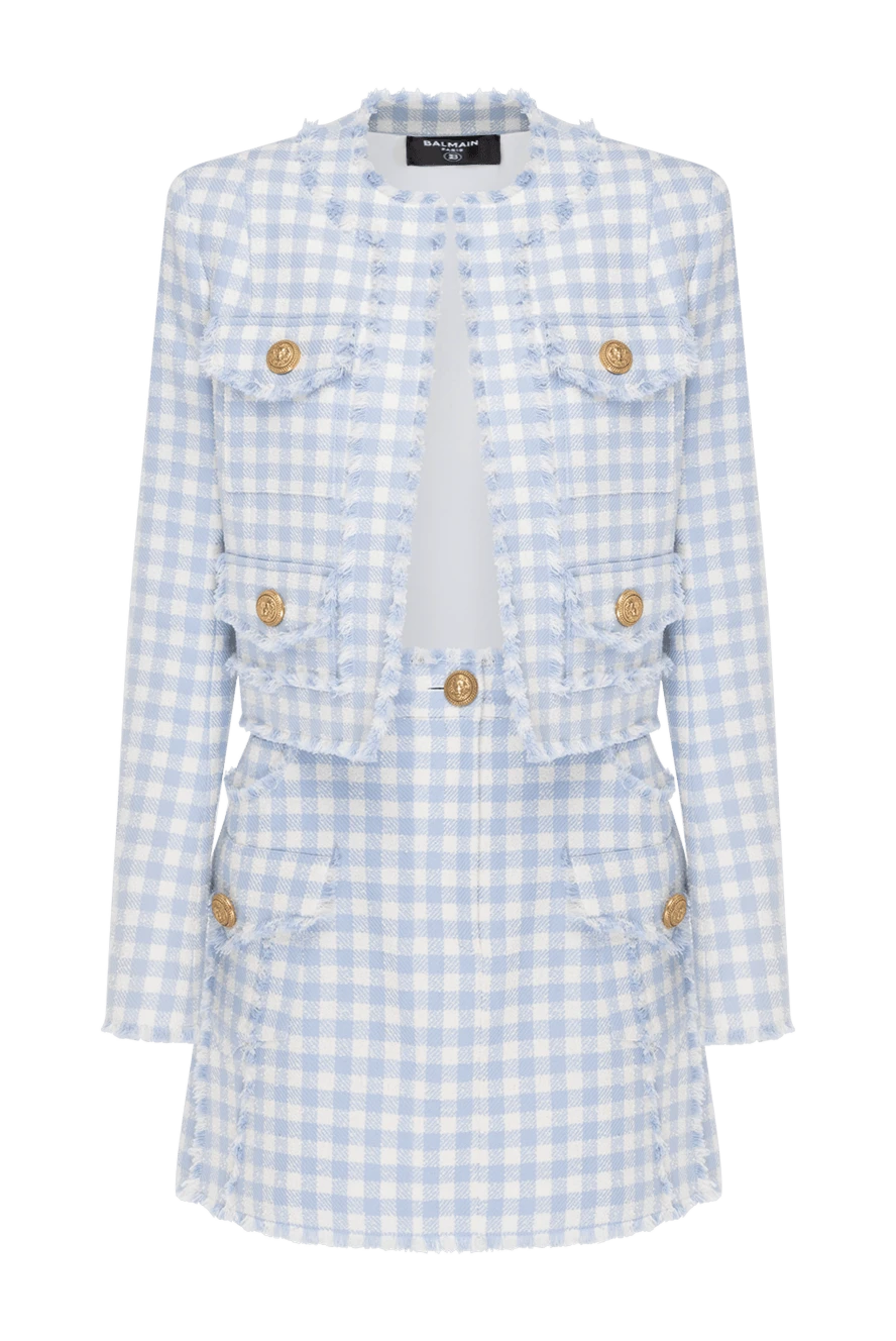 Balmain костюм в клетку с юбкой голубой из хлопка в клетку 181279 - фото 1