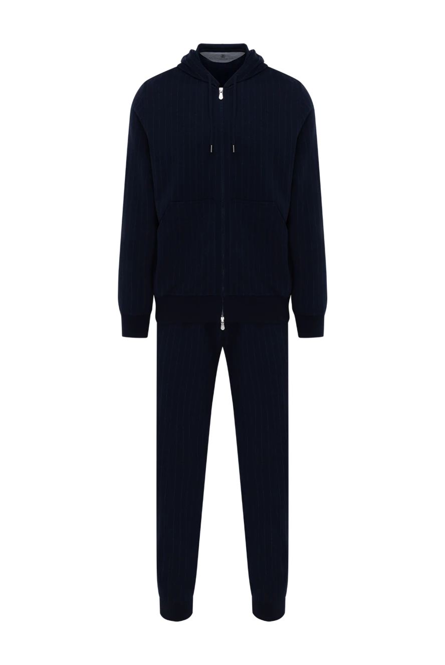 Brunello Cucinelli синий прогулочный костюм мужской в полоску с капюшоном 183887 - фото 1