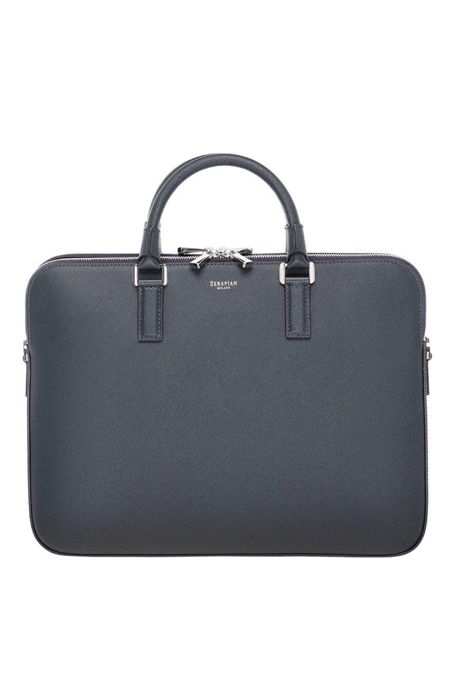 Serapian портфель тонкий с двойной молнией из кожи синий 183891 - фото 1