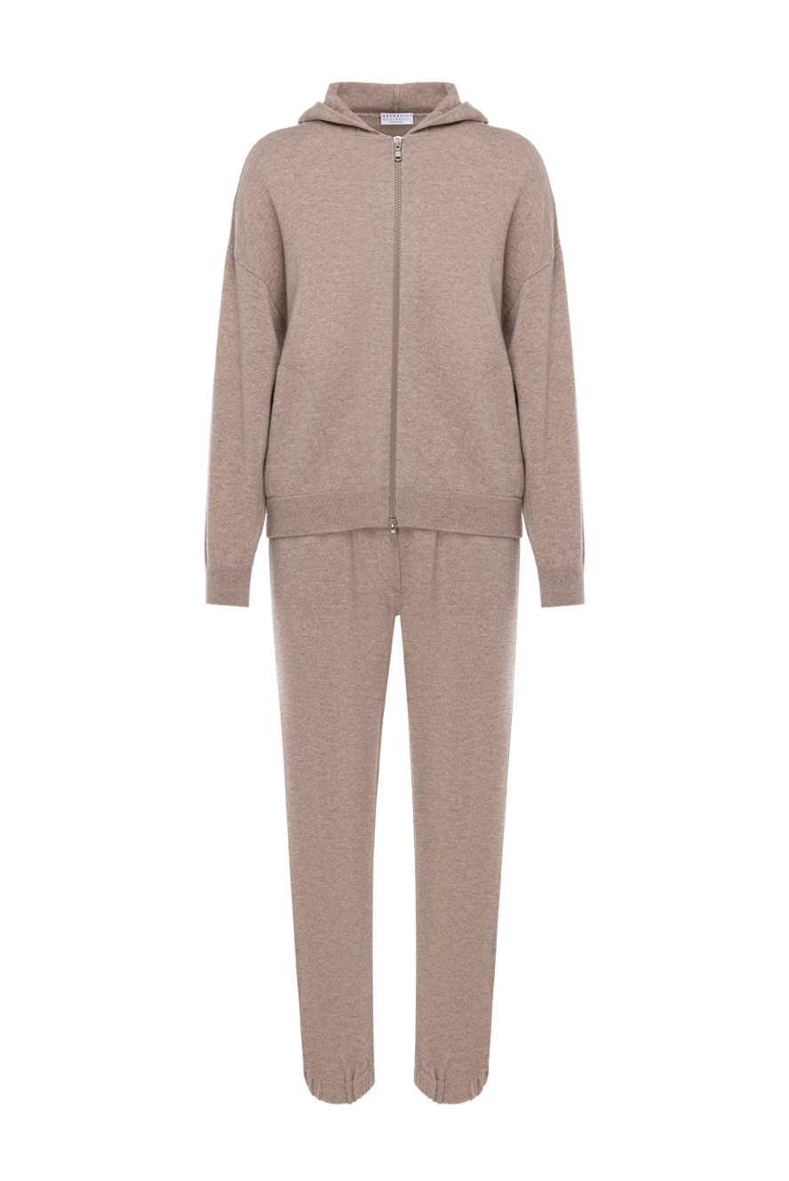 Brunello Cucinelli спортивный костюм из кашемира с капюшоном женский бежевый 184583 - фото 1