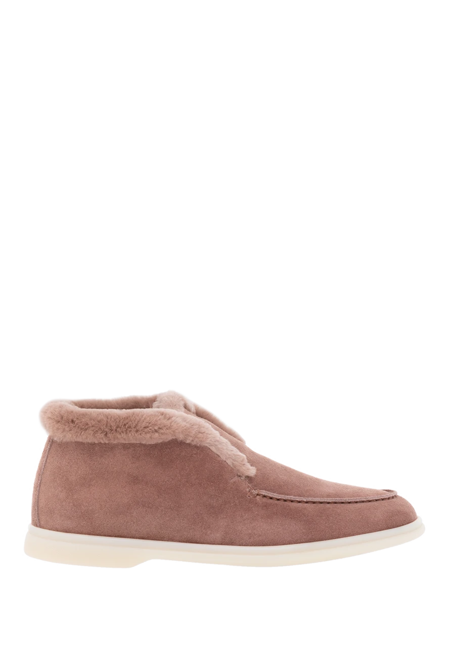 Fleur de Paris высокие женские лоферы из замши с меховой отделкой коричневого цвета 184694 - фото 1