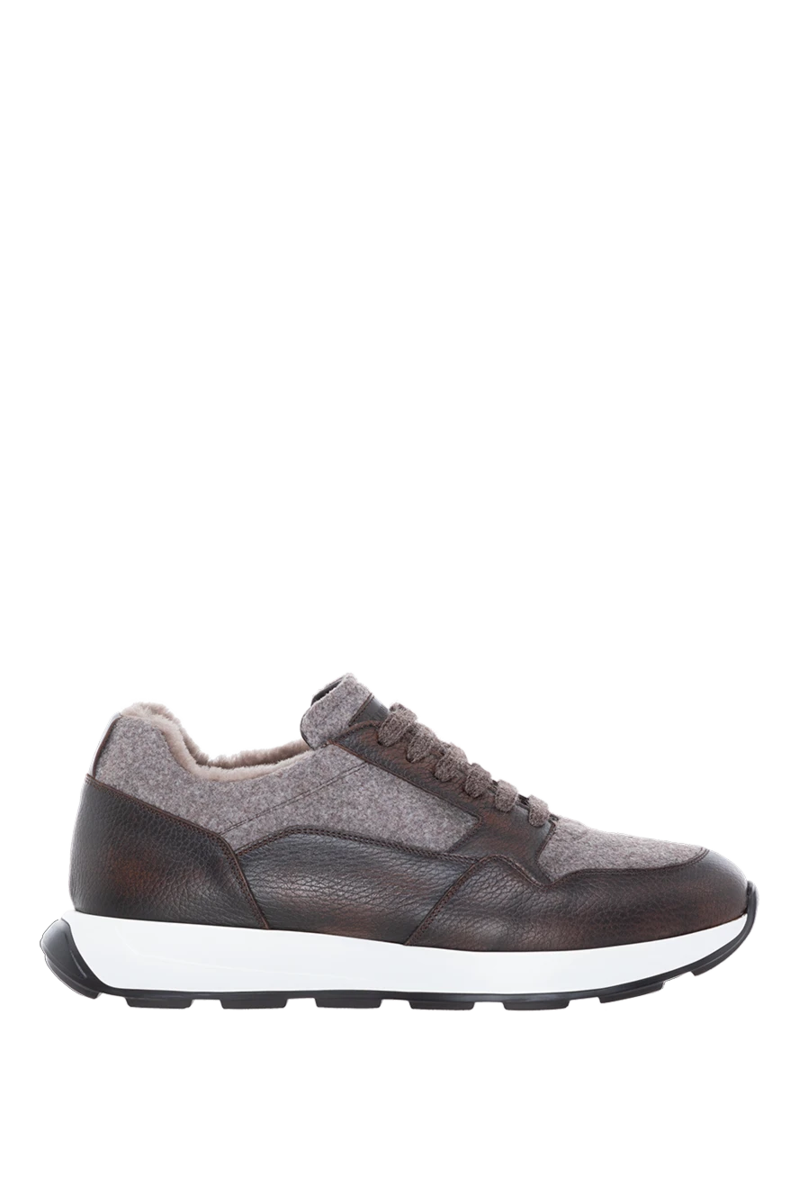 Barrett кроссовки на меху мужские коричневые из кожи и текстиля 184707 - фото 1