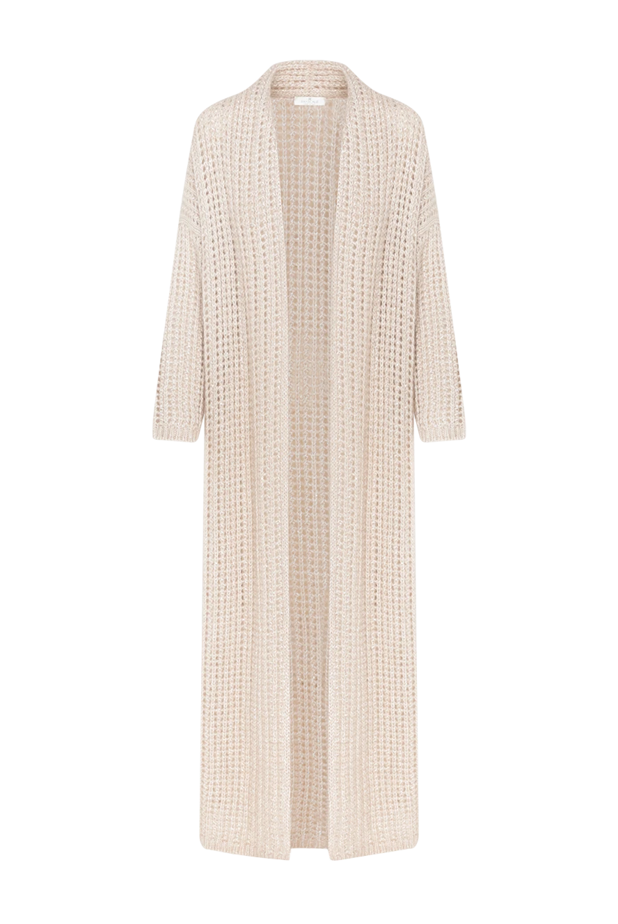Women's long knitted beige cardigan