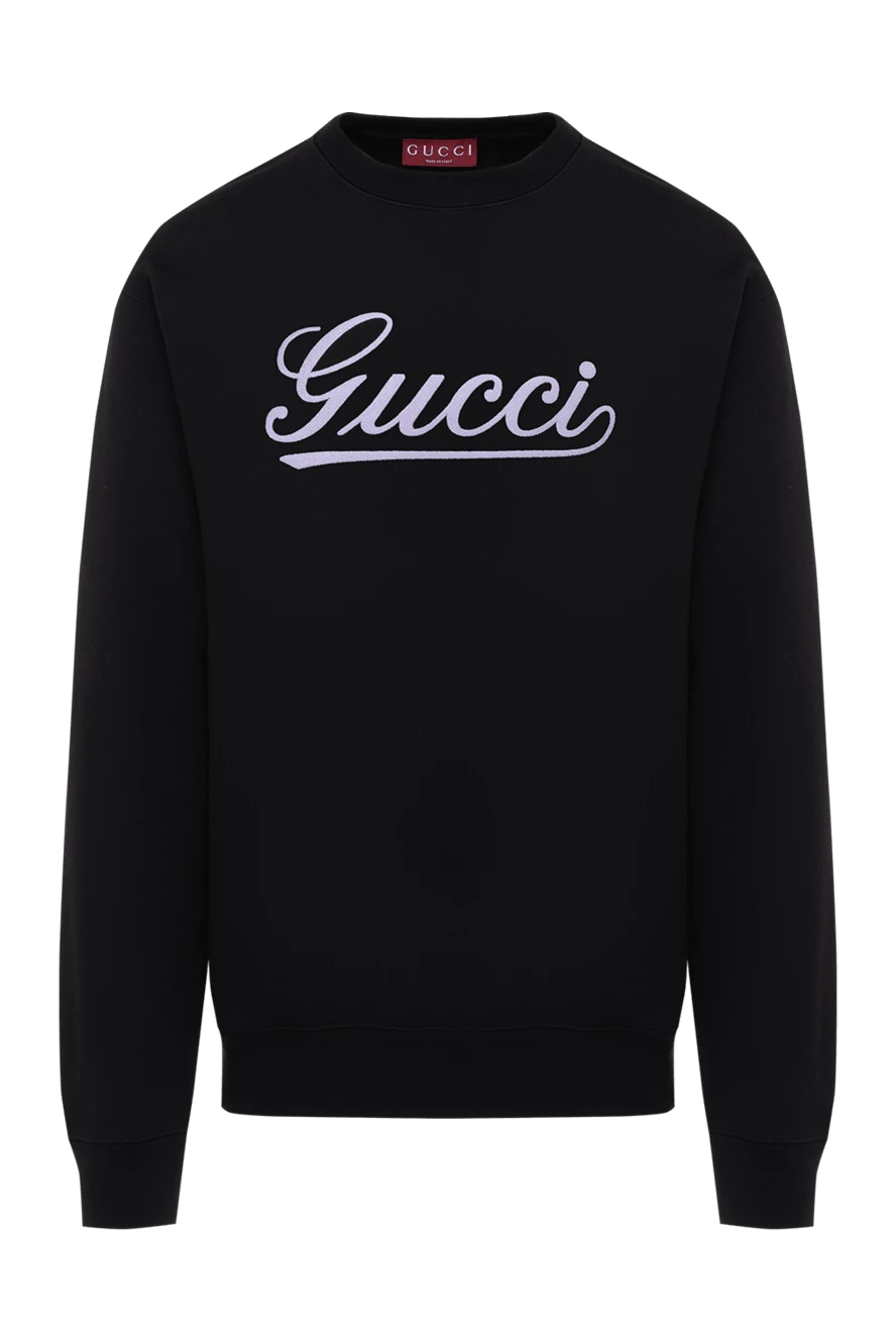 Gucci мужской свитшот черный с логотипом из хлопка 185211 - фото 1