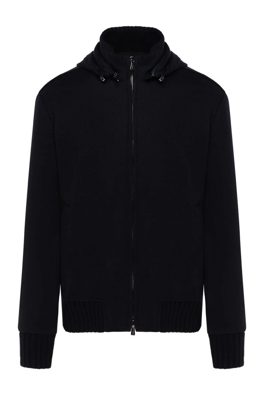 Enrico Mandelli синяя спортивная кофта из кашемира мужская с капюшоном 185325 - фото 1