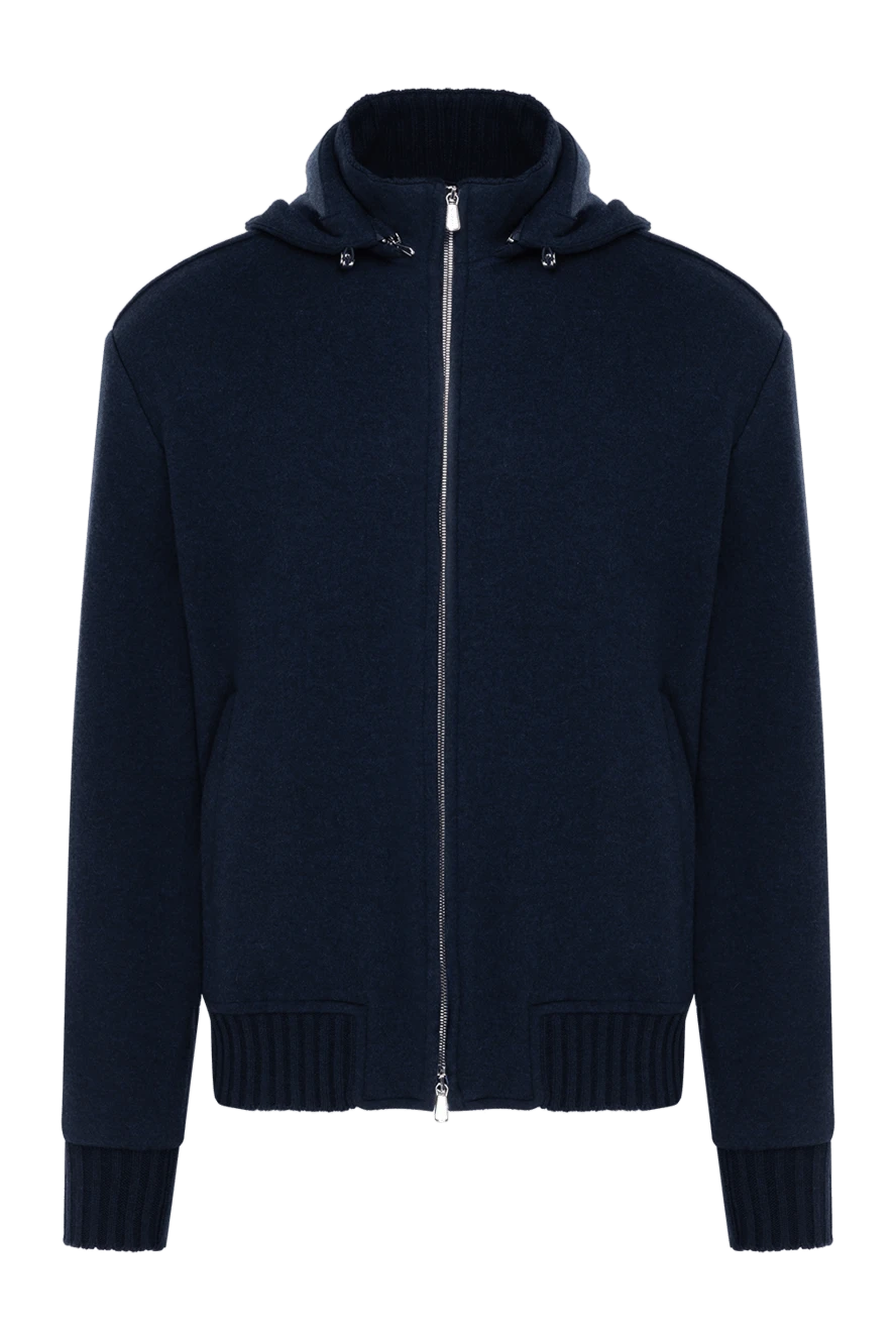 Enrico Mandelli кашемировая спортивная кофта синяя мужская с капюшоном 185332 - фото 1