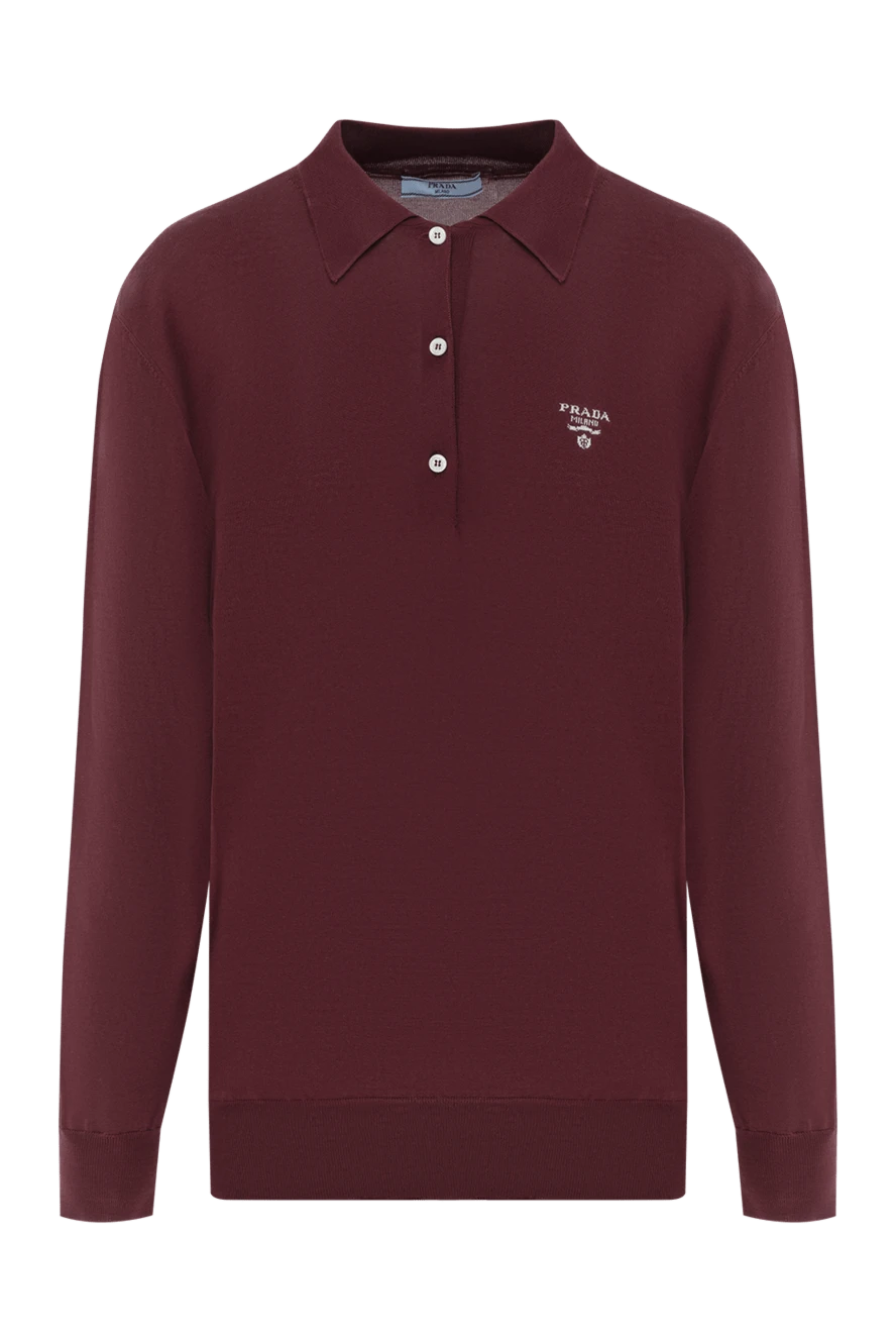 Burgundy Long Sleeve Silk Polo Shirt with Logo