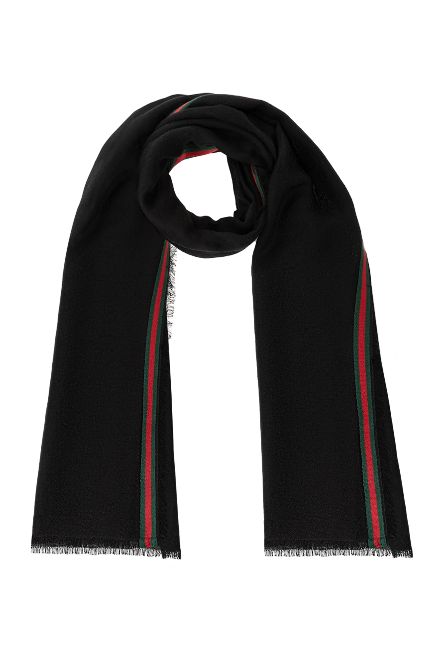 Gucci черный шарф мужской с бахромой 185534 - фото 1