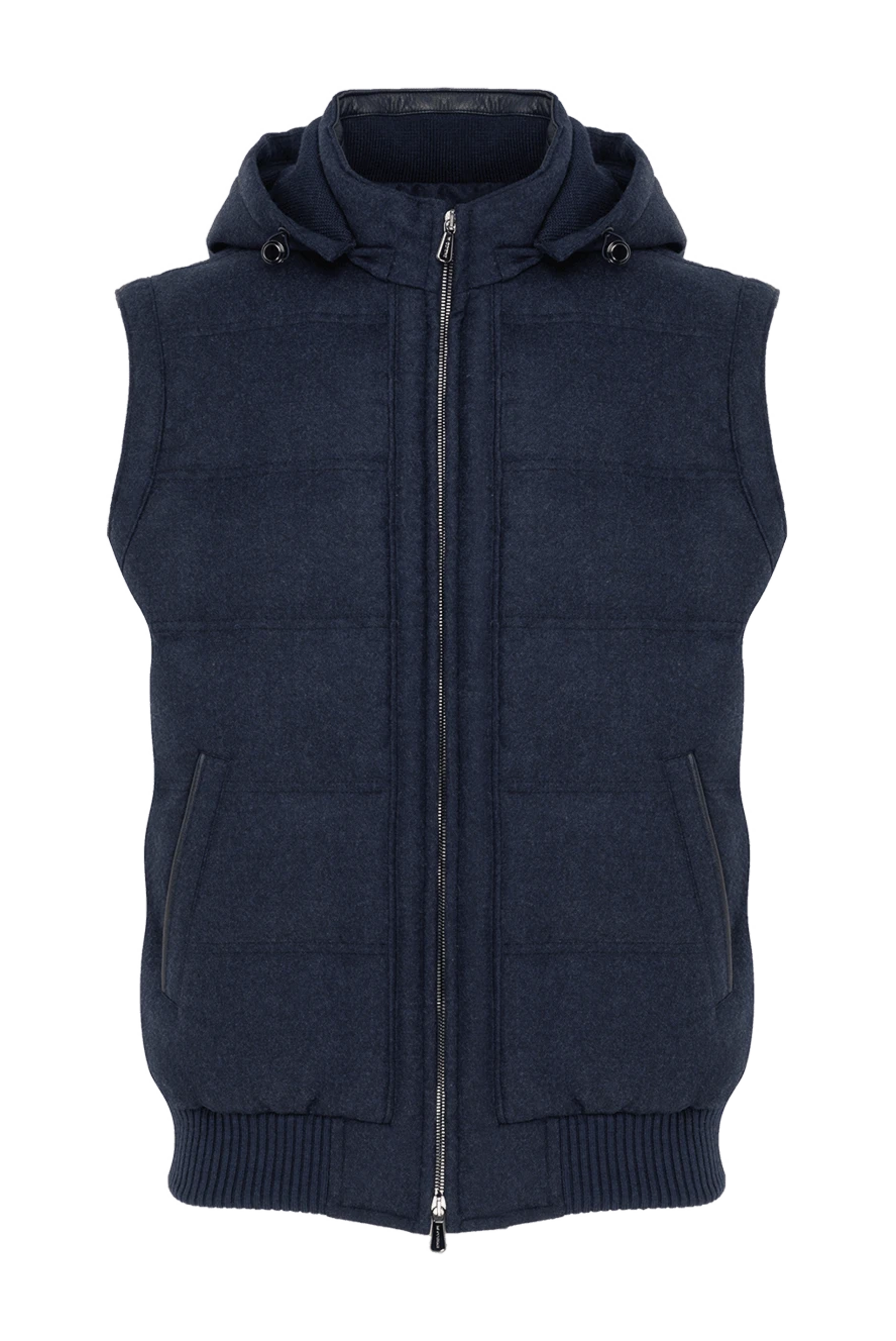 Enrico Mandelli кашемировый жилет мужской синий с капюшоном 185569 - фото 1