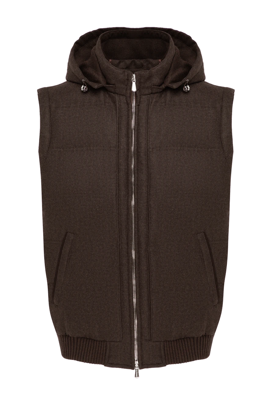 Enrico Mandelli жилет мужской коричневый с капюшоном из кашемира 185574 - фото 1