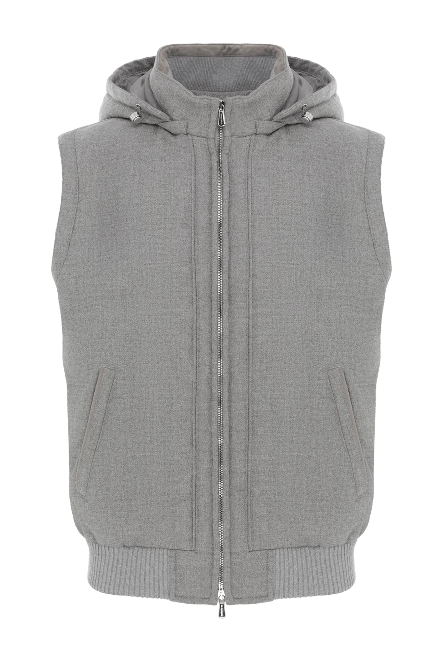 Enrico Mandelli кашемировый серый жилет с капюшоном на молнии 185576 - фото 1