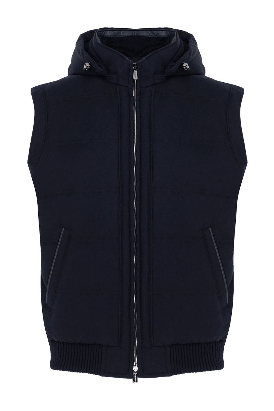 Enrico Mandelli мужской жилет синий из кашемира с капюшоном 185578 - фото 1