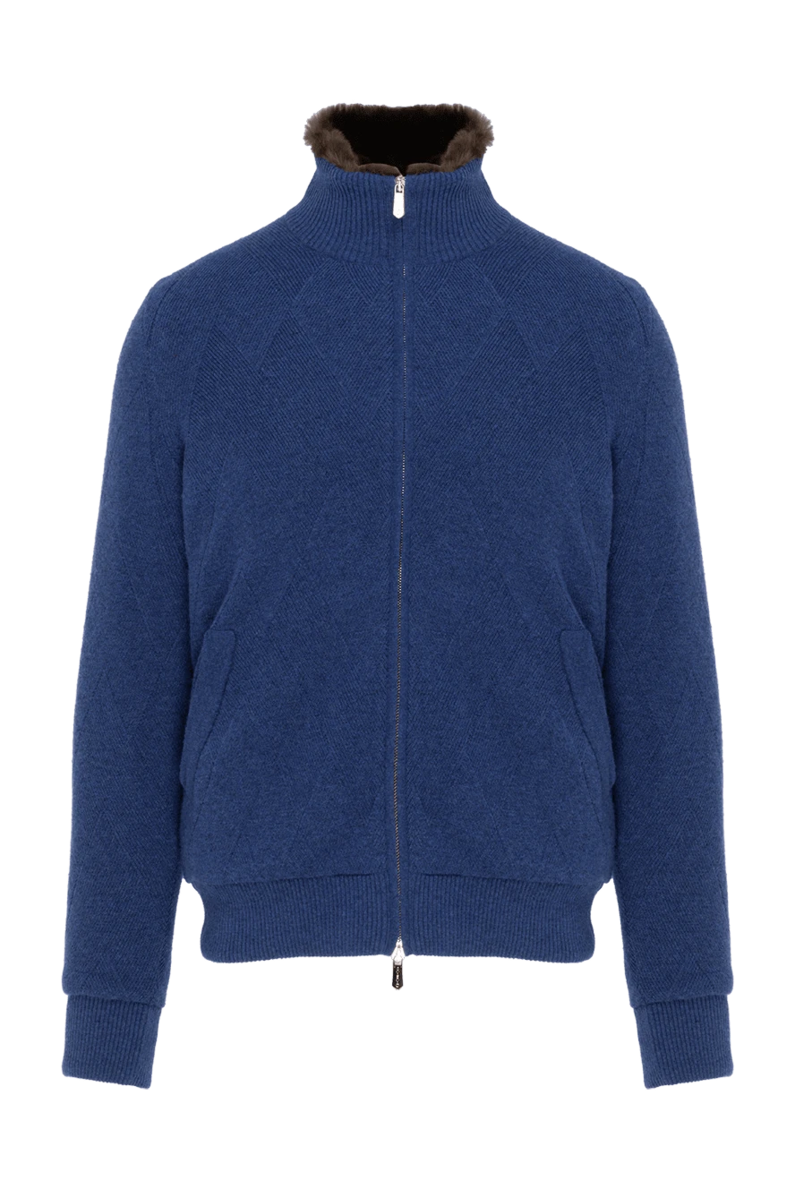 Svevo куртка из кашемира на меху с текстурным плетением синяя 185595 - фото 1